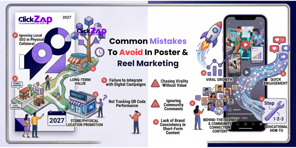 Infographic showing common mistakes to avoid in poster and reel marketing for 2026.