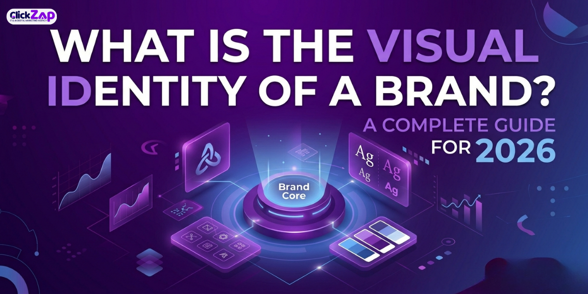 Torn fabric on a wooden floor revealing a purple banner with the partially visible text ‘IDENTITY OF A BRAND?’ in bold white letters.